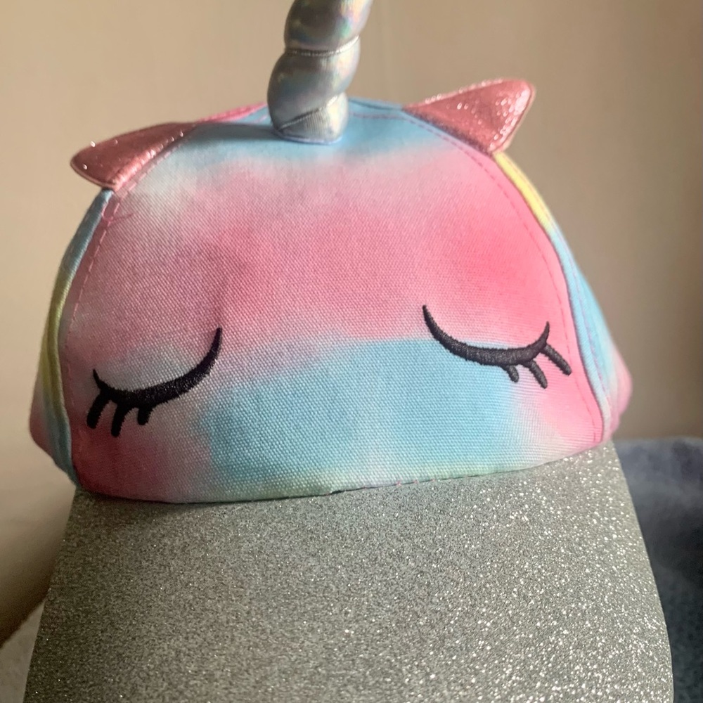 NWT Tie Dye Unicorn Kid’s Cap Shiny Lid, Shiny Ears on Top, Shiny Horn Pastel
